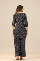 Women's Organic Blue Printed Pure Cotton Pyjama Top Night Suit Set