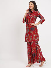 Kareena Printed Co-Ord Set In Cotton- Red