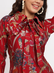 Kareena Printed Co-Ord Set In Cotton- Red