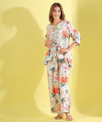 Women White Floral Printed Top And Palazzos Co-Ord Set