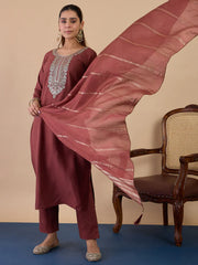 Nyra Brown Women’s Traditional Kurta Pant Set with Dupatta