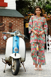Women Cotton Blend Crop Top Palazzo Set