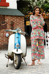 Women Cotton Blend Crop Top Palazzo Set