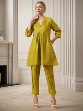 Rayon Slub Lime Green Pleated Co-Ord Set