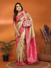 Pure Banarasi Purple & Pink Tissue Silk Saree with Paithani Border & Pallu