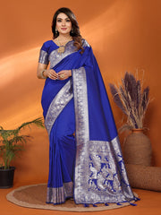 Blue Premium Pure Soft Banarasi Silk Saree
