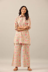 Cotton Hand Block Printed Pink Co-Ord Set