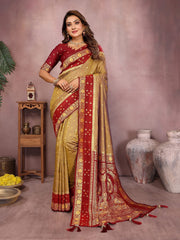 Pure Handloom Kalamkari Navy Blue & Red Silk Saree with Zari Woven Border & Pallu