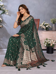 Premium Summer Green Banarasi Silk Saree with Exclusive Gala Weaving Work