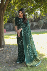Pure Bandhej Red Silk Saree with Zari Border