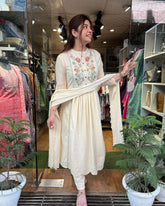 Chikankari presents Gulab Printed Makhmal Mulmul Chikankari Gown