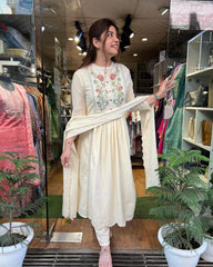 Chikankari presents Gulab Printed Makhmal Mulmul Chikankari Gown
