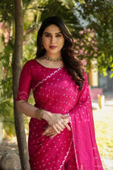 Pure Bandhej Maroon Silk Saree with Zari Border