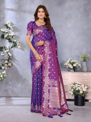 Premium Summer Navy Blue Banarasi Silk Saree with Exclusive Gala Weaving Work
