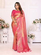 Pure Banarasi Red Tissue Silk Saree with Butti Weaving