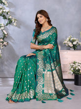 Premium Summer Teal Green Banarasi Silk Saree with Exclusive Gala Weaving Work