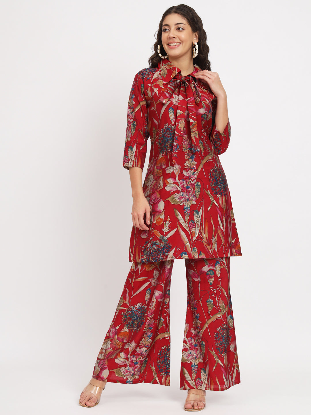 Kareena Printed Co-Ord Set In Cotton- Red