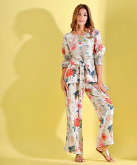 Women White Floral Printed Top And Palazzos Co-Ord Set