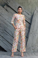 Women Cotton Blend Crop Top Palazzo Set