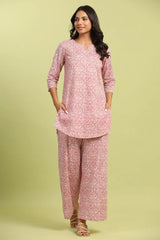Women Cotton Blend Kurta Palazzo Set