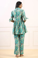 Elegant Cotton Fabric Cord Set for Women Blue