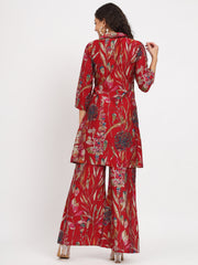 Kareena Printed Co-Ord Set In Cotton- Red