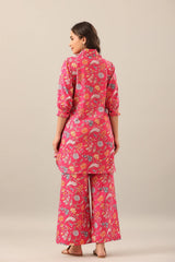 Women Pink Shirt Collar Co-Ord Sets