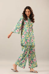 Women's Cotton Regular Fit Floral Printed Top and Plazzo Co-ord Set with Elegant Design