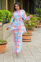 Geometric Printed Boat Neck Tunic & Trousers Cotton Co-Ords