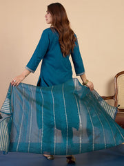 Riva Teal Elegant Embroidered Kurta Pant Set for Women