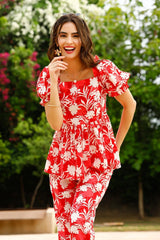 Red Ethnic Coromandel On Pallazo Co-Ord Set