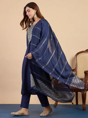 Nyra Navy Blue Women’s Traditional Kurta Pant Set with Dupatta