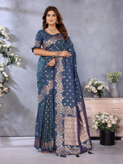 Premium Summer Blue Banarasi Silk Saree with Exclusive Gala Weaving Work