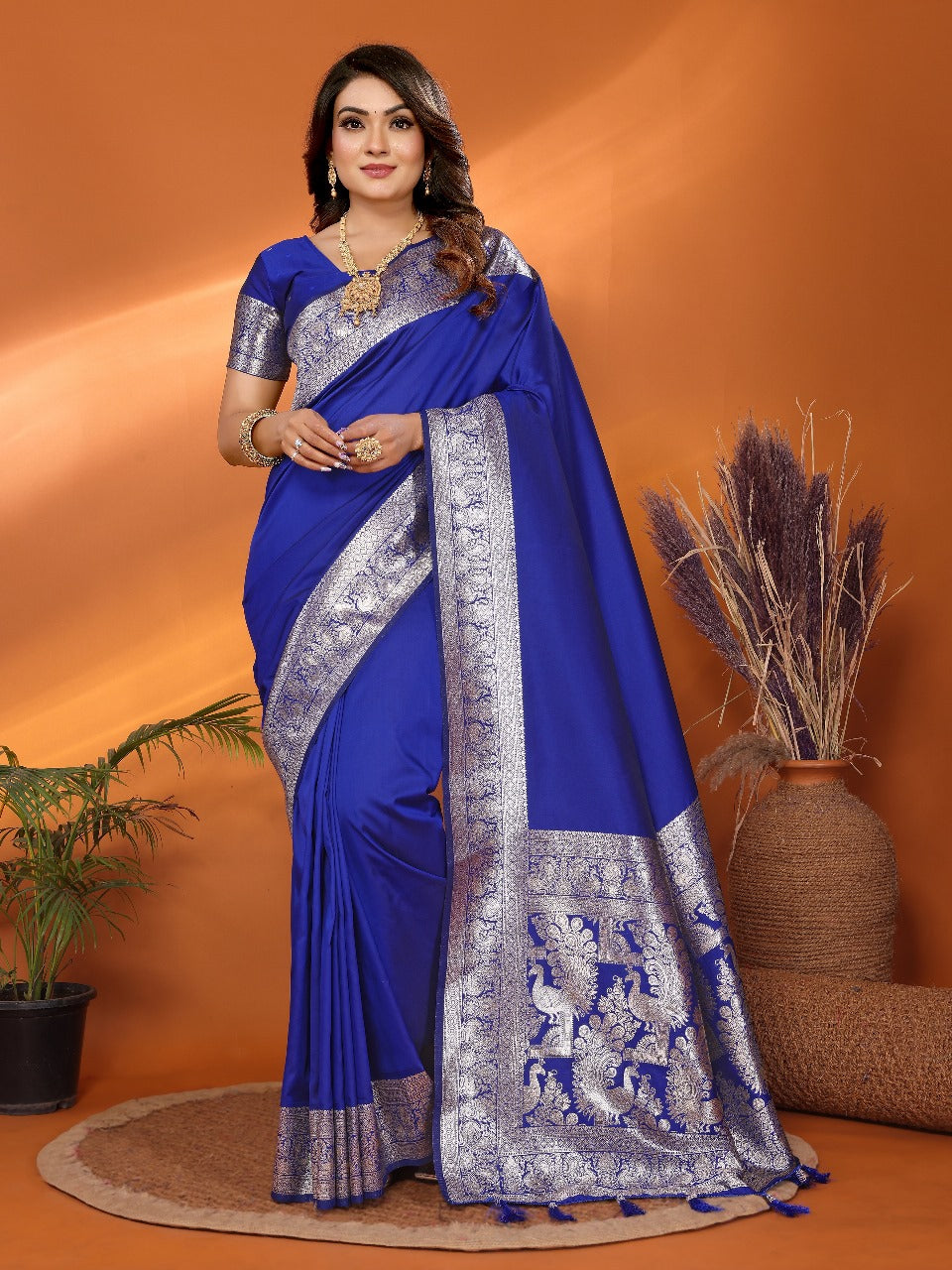 Blue Premium Pure Soft Banarasi Silk Saree