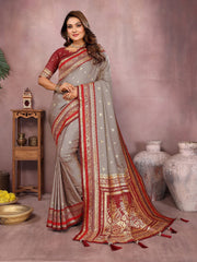 Pure Handloom Green & Purple Kalamkari Silk Saree with Zari Woven Border & Pallu