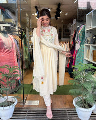 Chikankari presents Gulab Printed Makhmal Mulmul Chikankari Gown