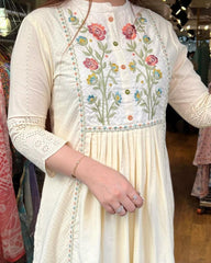 Chikankari presents Gulab Printed Makhmal Mulmul Chikankari Gown