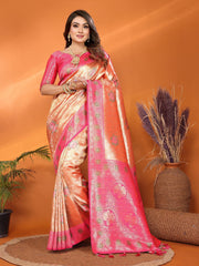 Pure Banarasi Green & Red Tissue Silk Saree with Paithani Border & Pallu