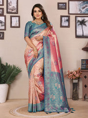 Pure Banarasi Orange & Pink Tissue Silk Saree with Paithani Border & Pallu