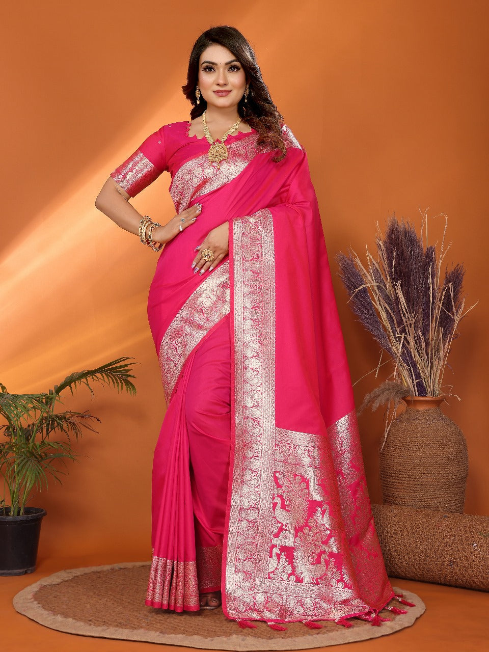 Pink Premium Pure Soft Banarasi Silk Saree