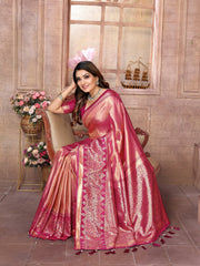 Premium Orange Pure Banarasi Tissue Silk Saree with All-Over Weaving Butties