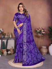 Experience Timeless Elegance With Our Blue Pure Handmade Bandhej Dola Silk Saree