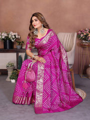 Experience Timeless Elegance With Our Red Pure Handmade Bandhej Dola Silk Saree