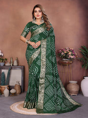 Experience Timeless Elegance With Our Blue Pure Handmade Bandhej Dola Silk Saree